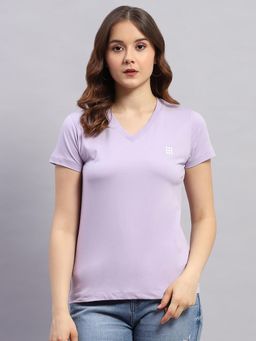 Rock.it - Women's Lavender Solid V Neck Half Sleeve Top