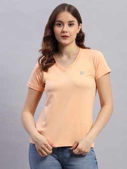 Rock.it - Women's Peach Solid V Neck Half Sleeve Top