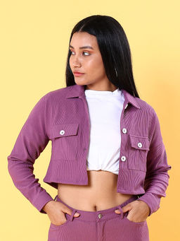 Freehand - Women Regular Fit Textured Corduroy Crop Shirt with Patch Pocket