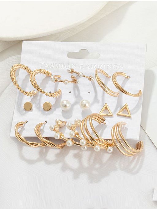 Jewels Galaxy Gold Plated Gold-Toned Contemporary Hoop Earrings Set of 9
