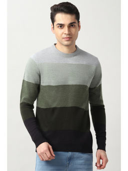 Peter England - Men Multi Color Stripe Crew Neck Sweater