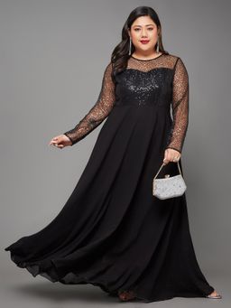 Miss Chase - A+ Curve Collection Plus Size Embellished Maxi Party Dress - Black