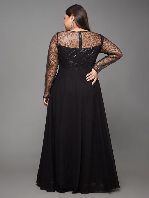 open lace back dress Avalee Plus Size Black Off Shoulder Party Maxi Dress