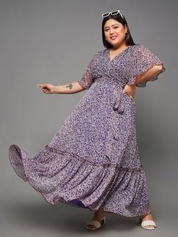 Miss Chase - A+ Curve Collection Plus Size Wrap Maxi Dress Multicolor Base Purple