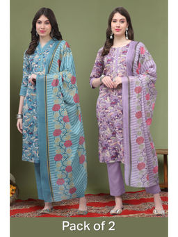 Rajnandini - Multi-Colour Blend Floral Printed Straight Kurta with Pant and Dupatta (Pack of 2)