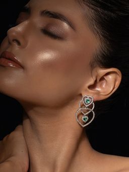 Voylla - Green Halo Essence Heart Dangler Earrings