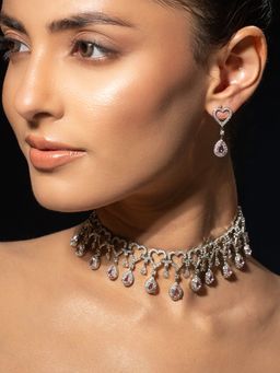 Voylla - Pink Halo Essence Heart Collar Necklace with Earrings