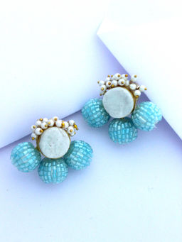 The Bling Girll - Pearls with Light Blue Bead Stud Earrings
