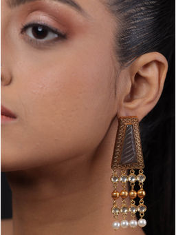 The Bling Girll - Grey Stone with Hanging Pearls and Beads Earrings