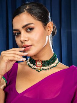 Niscka - Rajkumari Kundan-Meena Emerald Green Ruby Fusion Choker