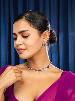 Niscka - Multi-Color Radiant Royal Multistone Ad Necklace with Earrings