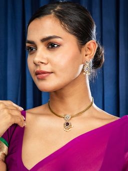 Niscka - Regal Grape Drop Purple Ad Necklace with Earrings