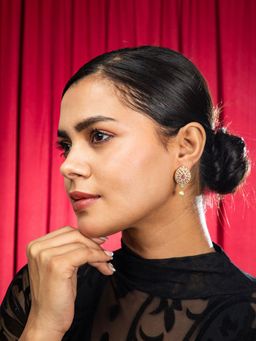 Niscka - Ethnic Teardrop Ruby Red Pearl Cz Drop Earrings