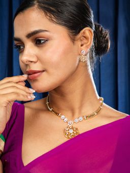 Niscka - Golden Bloom Floral Cz Necklace with Earrings