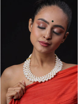 The Bling Girll - Three-Strand Pearl Necklace with Gold Bead Accent