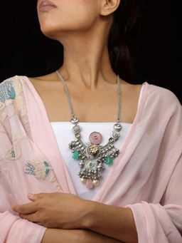 The Bling Girll - Multi-Color Silver Floral Motifs Necklace