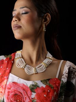 The Bling Girll - White Pearl Multi-Strand Necklace with Earrings