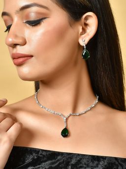 Silvermerc Designs - Green Ad Stone Ruby Pendant Necklace with Earrings