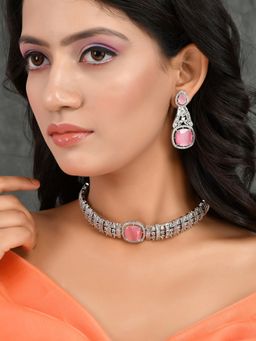 Silvermerc Designs - Pink Quartz Ad Jewellery Necklace with Earrings