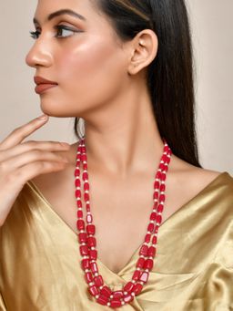 Silvermerc Designs - Red Gold-Plated Real Stones Layered Necklace