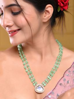 Silvermerc Designs - Green Gold-Plated Kundan Studded Layered Necklace