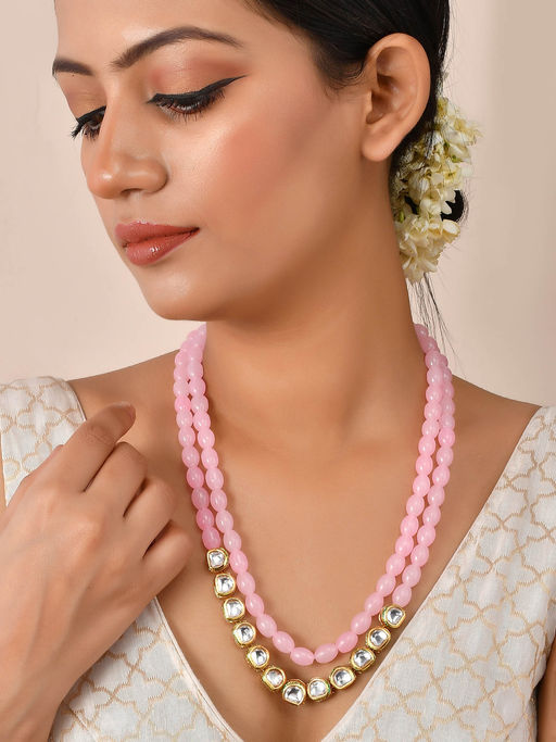 Silvermerc Designs Pink Kundan Necklace for Women