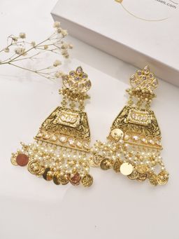 Peach Tassels - Golden Polish Kundan Drop Earrings