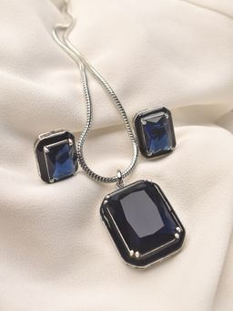 Peach Tassels - Navy Blue Pendant Ad Stone Necklace and Earrings