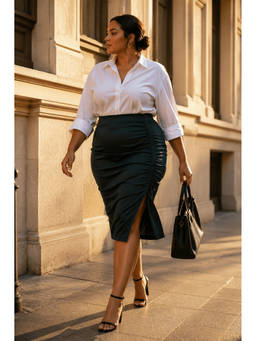 KASSUALLY - CURVE BY KASSUALLY Green Rib Stripes Midi Length Rushing Skirt