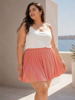 KASSUALLY - CURVE BY KASSUALLY Orange Foil Pleated Gathered Skirt