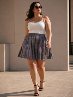 KASSUALLY - CURVE BY KASSUALLY Navy Blue Foil Pleated Gathered Skirt