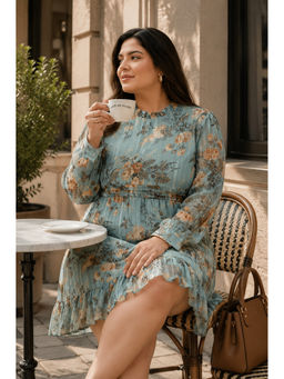 KASSUALLY - Plus Size Floral Print Chiffon Empire Midi Dress