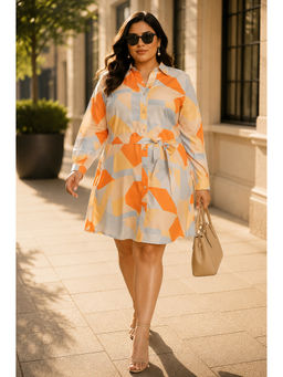 KASSUALLY - Multi-Color Women Printed Shirt Knee Length Dress with Belt (Set of 2)
