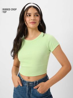 The Souled Store - Originals Solids Faded Green Women Crop Top