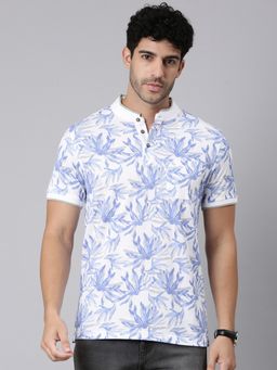 Classic Polo - Men Blue Mandarin Collar Cotton Polo T-Shirt
