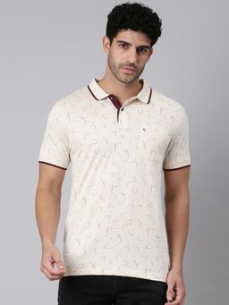 Classic Polo - Men Light Beige All-Over Print Cotton Polo T-Shirt