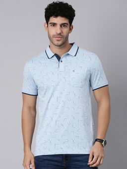 Classic Polo - Men Blue All-Over Print Cotton Polo T-Shirt