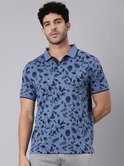Classic Polo - Men Half Sleeve Blue Polo Neck Slim Fit T-Shirt