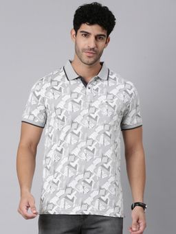 Classic Polo - Men Grey Slim Fit All-Over Print Cotton Polo T-Shirt