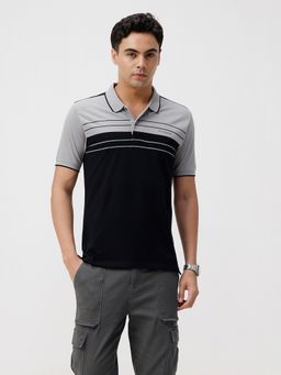Crocodile - Black Colour Blocking Slim Fit Polo Tshirts