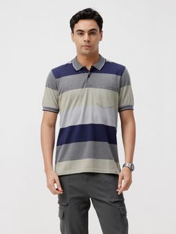 Crocodile - Navy Striper Comfort Fit Polo T-Shirt
