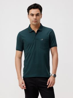 Crocodile - Self Structure Green Solid Polo T-Shirt