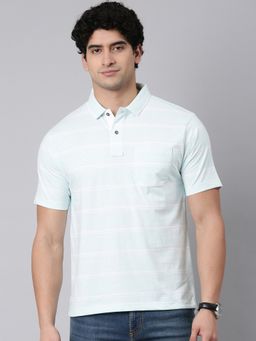 Classic Polo - Mens Blue Cotton Stripes Polo T-Shirt