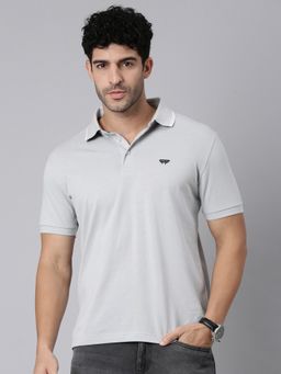Classic Polo - Men Half Sleeve Grey Solid Cotton Polo T-Shirt
