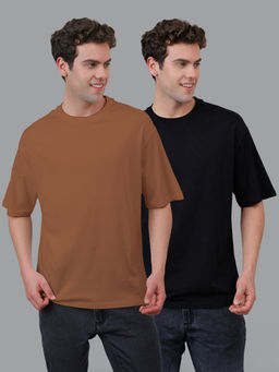 Free Authority - Men Oversized Fit Solid T-shirts (Pack of 2)