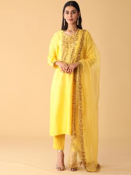 Zeefaa - Setting Sun Chanderi Set (3 Pcs)