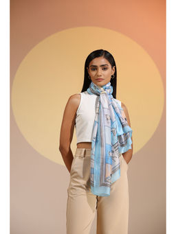 Dusala India - Blue Printed Siani Silk Scarf