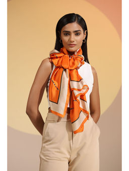 Dusala India - Orange Printed Stella Silk Scarf