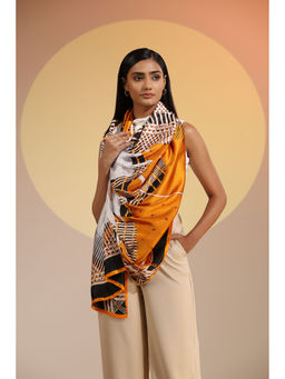Dusala India - Multi-Colour Printed Coral Silk Scarf