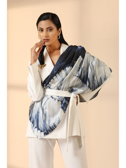 Dusala India - Blue Printed Zenita Silk Square Scarf